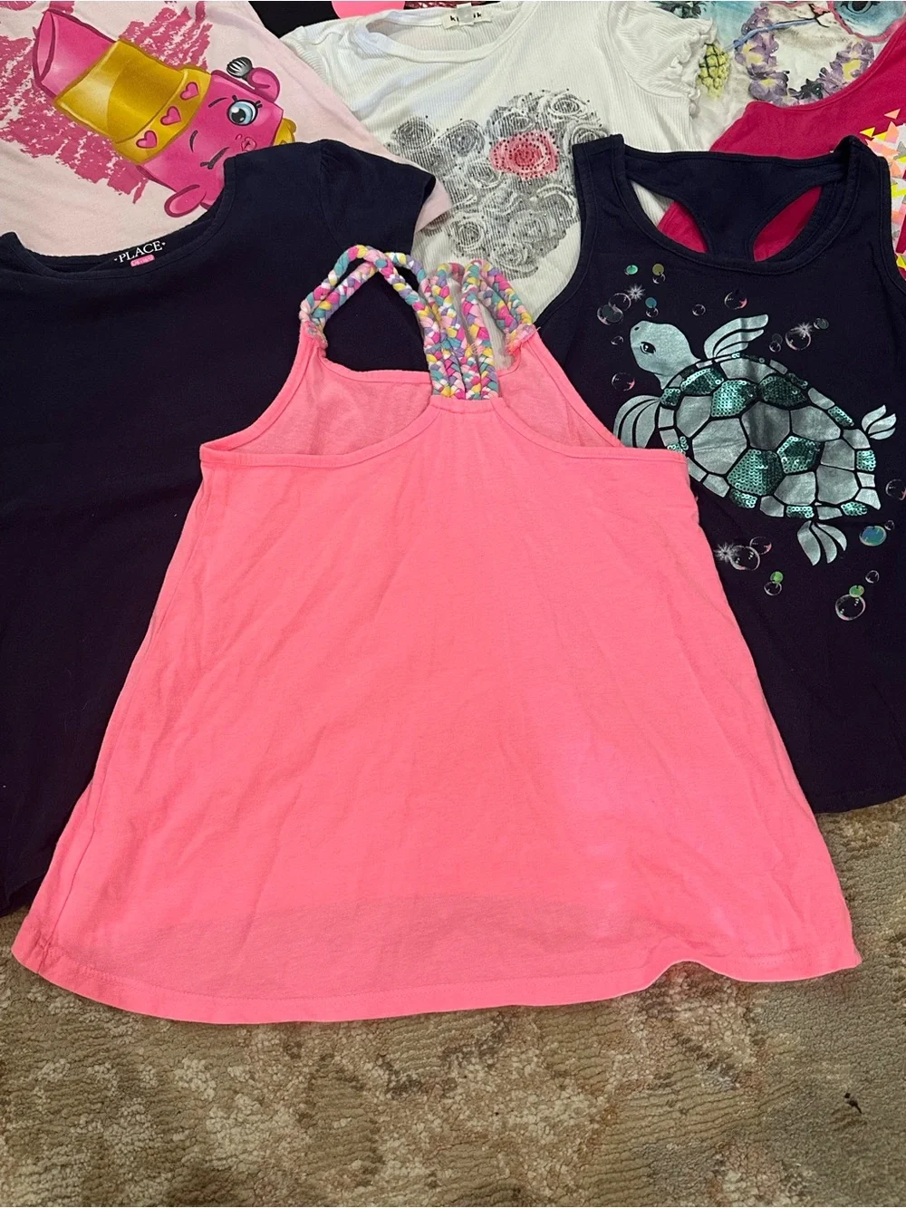 Justice. Sea turtle, Seahorse, Black, White & Fuchsia Tank Top Mix (9 Total)